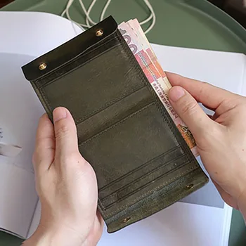 AETOO Vsajene usnje mala denarnica, moška usnjena tanke sponke retro kartico vrečko, nič denarnica ženska