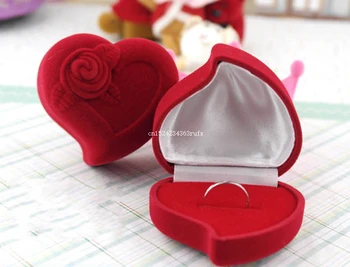 200pcs Srca v Obliki Obroča Škatle Rose Cvet Design Darila Imetnik Rdeče Posla Poročni Nakit Škatle za Darilo Polje za Ljubimec