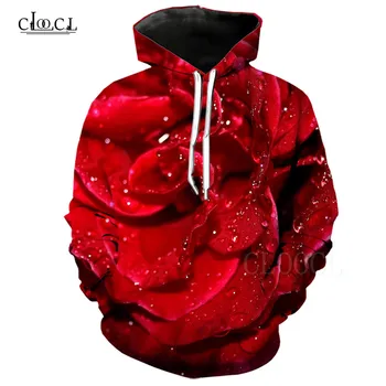 Nove Rdeče Rose 3D Hoodies Ženske Cvet Plus Velikost Majica Ženska Cvjetnim Tiskanja Harajuku Priložnostne Dame Hoodie Šport Puloverju