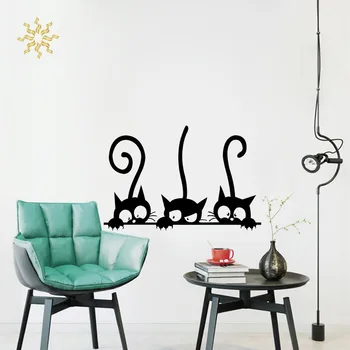 Tri Smešne Mačke, Živali Stenske Nalepke, Gospodinjski Prostor PVC Okna Decals Zidana DIY Dekoracijo Izmenljive 3D Stenske Nalepke Doma Dekor