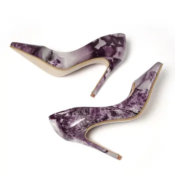 Črpalke nove ženske čevlje marmorja vzorec seksi črpalke slip-on konicami prstov poročni čevlji stranka visokih petah dame čevlji zapatos de mujer