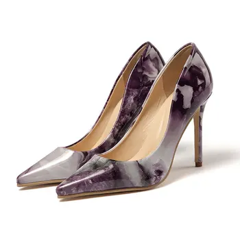 Črpalke nove ženske čevlje marmorja vzorec seksi črpalke slip-on konicami prstov poročni čevlji stranka visokih petah dame čevlji zapatos de mujer
