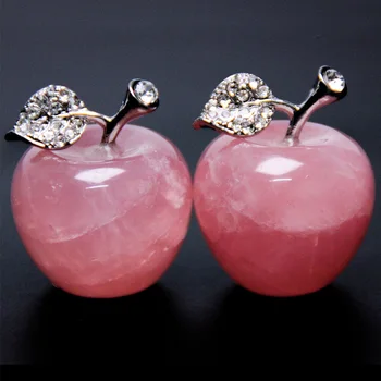 Naravni Kamen Kristal Rose Quartz Apple Krogu Gladko Kristali Kremena Apple Ornament Gem Kamen Doma Okraski za Božično Darilo SD