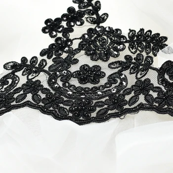črni cvet okrasnih beaded čipke trim Elastično čipke tkanine obrezovanje Diy Poročno Obleko Pribor 13cm Širina