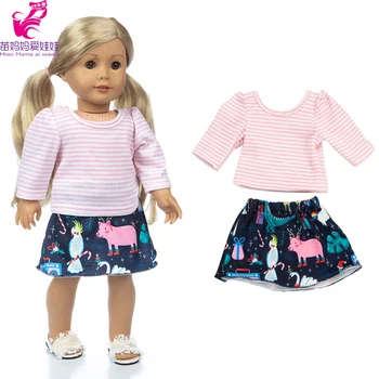 Stap majica + Jean krilo obleko set za 43 cm baby lutke za 18 inch 45 CM dekle lutka outsuit