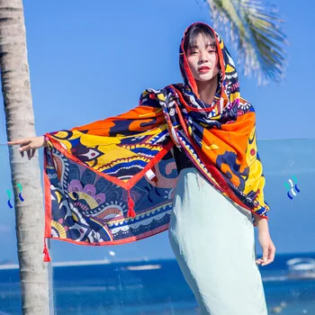 2020 dolgo oranžen šal ženske jesen pomlad Tajskem slogu dolgo oranžna natisnjeni šal šal foulard femme
