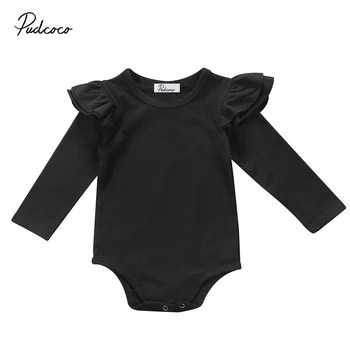 Srčkan Newborn Baby Dekle z Dolgimi Rokavi Ruffles Bodysuit Jumpsuit Belo Čisto Črno Obleko, Oblačila 0-18 M