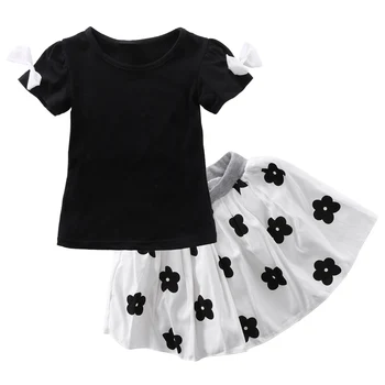 Cvet 2PCS Baby Dekleta, Otroci Poletje Srčkan Bowknot T-shirt Vrhovi+Cvetlični Tutu Krila Počitnice Priložnostne Stranka Obleke Set