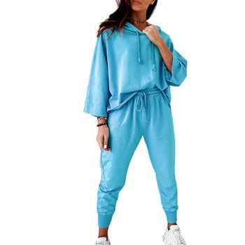 2020 Jeseni, Pozimi Žensk Long Sleeve Solid Color Hoddie Obreži Zgoraj Bandge Dolge Hlače Obleko Set