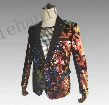 Žamet tiskanja plašči moške obleke fazi pevcev jakna moški Flip sequins jopič mens oblačila moda plesna zvezda slog punk obleko