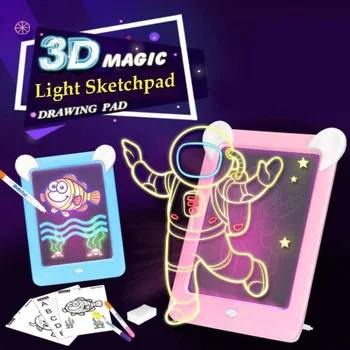 Risanje Rokopis Pad 3D Risanje Čarobno Pad LED Pisanje Odbor Svetlobna Risalno Desko Otroško Puzzle Razvoj Možganov Igrača