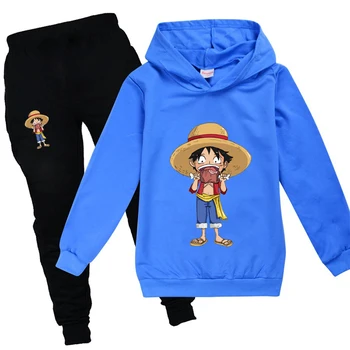 Anime Enem Kosu Luffy Fantje Zimska Oblačila z Dolgimi Rokavi Kapuco+hlače 2PCS Dekleta Padec Obleke Unisex Moda Vrhovi Božič