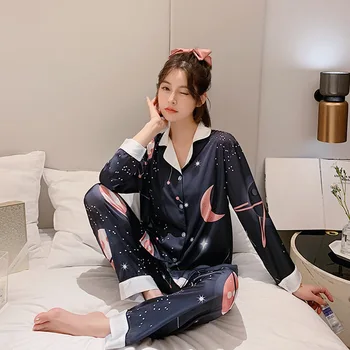 Ustvarjanje 101 pižamo žensk tanek led in sneg svile dolgo sleeved dva kosa korejski moda črko domov storitev obleko