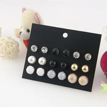 XQ Brezplačna Dostava Moda za Ženske Dodatki 9 kosov / set okroglih sintetičnih kamen uhani Preprosta in elegantna dekle nakit
