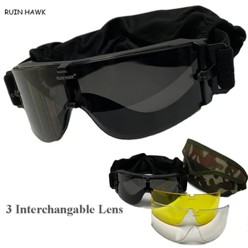 X800 Taktično Očala 3 Zamenljivih Objektiv USMC Vojaške Vojske sončna Očala, Airsoft Paintball CS Igre Oči Zaščitna Očala