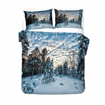 3D Posteljnina Nabor Gozd, sneg pokrajino Tiskanja Rjuhe kritje nastavite veren bedclothes z prevleke za posteljo set home Tekstil #2-01