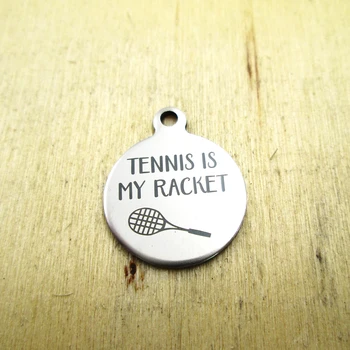 10pcs/veliko--tenis je moj lopar iz nerjavečega jekla čare - Lasersko Vgravirana - Meri - DIY Čare Obeski