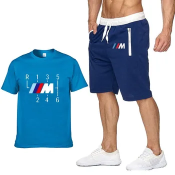Za BMW Natisnjeni Summer Fashion Majica s kratkimi rokavi Moški Hip hop Priložnostne Bombaža, Kratek Rokav visoke kakovosti Moški T-shirt majica+hlače obleko Šport VT