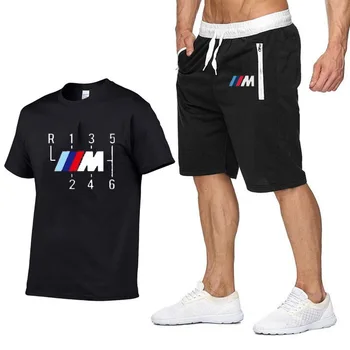 Za BMW Natisnjeni Summer Fashion Majica s kratkimi rokavi Moški Hip hop Priložnostne Bombaža, Kratek Rokav visoke kakovosti Moški T-shirt majica+hlače obleko Šport VT