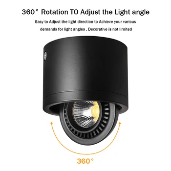 Možnost zatemnitve Površine Vgrajena LED COB Stropne Luči 360-Stopinjski Vrtečih LED Navzdol Svetlobe 15W/9W/7W/5W Led Spot Svetilka Razsvetljave v Zaprtih prostorih