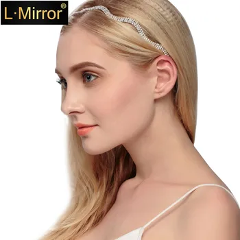 L. Ogledalo 1Pcs Moda Ročno Nosorogovo Poročne Kristali Hairband Kroglice Ženske Glavo z gumico