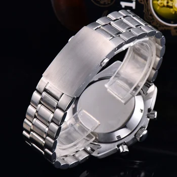 40 mm Kronograf Watch Svetlobne Roke Japonska VK Quartz Črna številčnica Jekla Trak Zapestnica Datum Večfunkcijsko Moški Gledajo