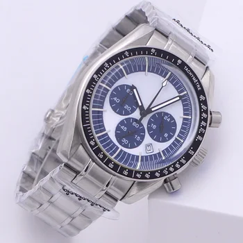 40 mm Kronograf Watch Svetlobne Roke Japonska VK Quartz Črna številčnica Jekla Trak Zapestnica Datum Večfunkcijsko Moški Gledajo