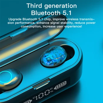 Brezžične Slušalke Z Mikrofonom F9 TWS Bluetooth, 5.1 Stereo Slušalke 2000mAh LED Polnjenje Box Čepkov za Pametne Telefone