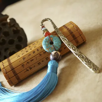 Etnične nakit dolgo modro tassel pribor za lase,bronasto dodatki, kamen letnik kamni lase pin
