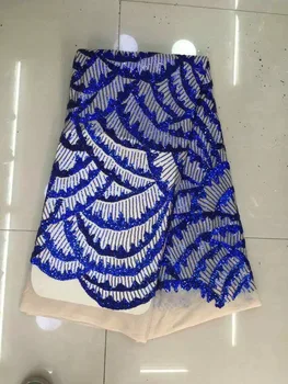 Royal Modra Francoski Afriške Čipke Tkanine Guipure Sequined Beaded Vrvica Til Nigerijski Tissu Očesa Indija Čipke Za Poročno Obleko