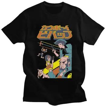 Retro Space Cowboy Bebop T-shirt Moški Bombaž Japonski Anime Tees Kratka Sleeved Poletje Tshirt Manga Graphic Majica Merch Darilo