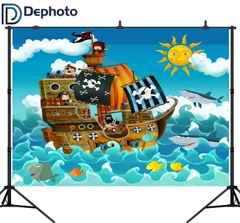 Dephoto fotografija ozadje piratske ladje risanka morski pes Morski sailing adventure otrok Rojstni dan ozadju foto studio