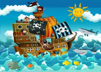 Dephoto fotografija ozadje piratske ladje risanka morski pes Morski sailing adventure otrok Rojstni dan ozadju foto studio
