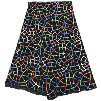 Črni žamet čipke tkanine z bleščicami visoke kakovosti čipke Afriške črne čipke svetleče tkanine za Afriške obleke Nigerijski vezalke