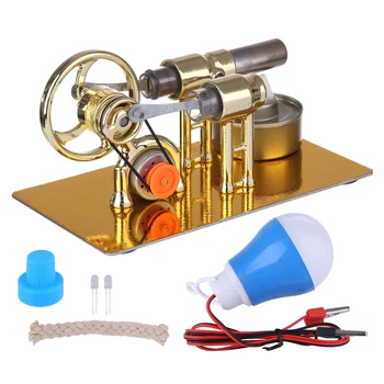 γ-Vnesite Eno-valjni Stirling Motor Generator Model Znanost Eksperiment Izobraževalne Igrače, z LED Diodo in Žarnice - Zlati
