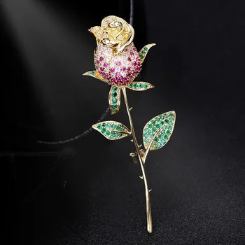Sije pisane kubičnih cirkonij rose cvet broške za ženske broche accesorios mujer,zeleno kristalno cvetlični broška zatiči nakit