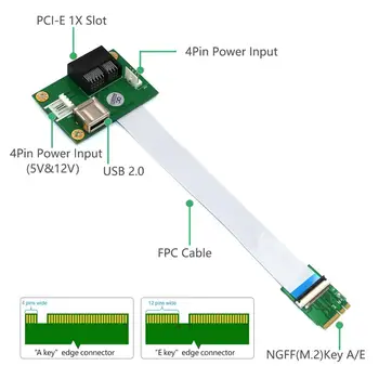 NGFF (M. 2) Tipka A/E PCI-E Express 1X +USB Riser Card z Visoko Hitrostjo FPC Kabel
