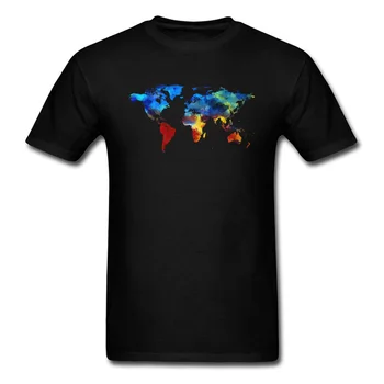 Barvita Slikarstvo Zemljevidu Sveta 2018 Nov Prihod Moških Bombaža T-shirt Črna Bela Moda po Meri Kratek Rokav Tee Majica