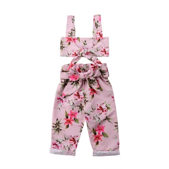 Emmababy 2Pcs Oblačila Set!! Malčka Otroci Baby Dekle Cvetlični Obreži Zgoraj Telovnik+Bowknot Dolge Hlače, Obleke, Obleke