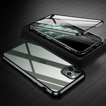 Dvojni Stranski Magnetno Ohišje za IPhone 11 XR Pro XS MAX X 8 7 6 6s Plus Magnet Stekla Telefon Kritje za iPhone 7 Primeru Magnetni Coque