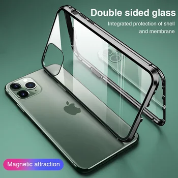 Dvojni Stranski Magnetno Ohišje za IPhone 11 XR Pro XS MAX X 8 7 6 6s Plus Magnet Stekla Telefon Kritje za iPhone 7 Primeru Magnetni Coque