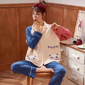Nastavite Srčkan Priložnostno Homwear Udobno Lougewear Plus Velikost Nighty Mehko Sleepwear Jopico Design Pijamas Ženske Novo Pižamo