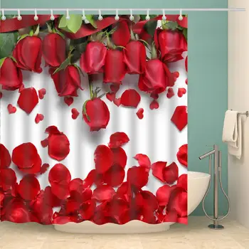 Rdeče Rose Cvet Latice Rastlin Tuš Zavesa Moda Kopel z Dodatki Kljuke Nepremočljiva Tkanine iz Poliestra Kopalnica Dekor