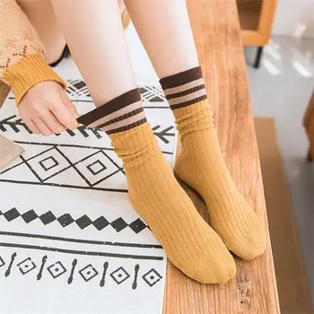 1 par, novih jeseni kup nogavice bombaž cev ženske nogavice Japonski prugasta dihanje znoj-absorbent dame nogavice