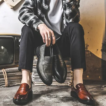 Retro Bullock Design Moških Poslovnih Formalno Čevlji za Klasično Konicami Prstov Obleko Čevelj za Moške Oxford Poročna Obutev Velika Velikost 38-44