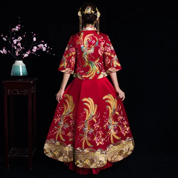 Ženske Letnik Rdeče Poročne Vezenje Cheongsam Moderni Orientalski Tradicionalni Kitajski Stil Poroka Oblačenja Qipao Vestidos