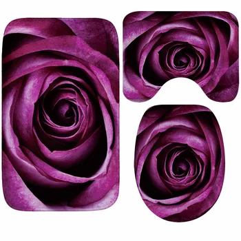 Cvetenje Vrtnic 3 Kosov Anti-slip Mat za Kopalnico Debele Flannel Tkanina Super Vpojne Kopel Mat Wc Pokrov in Talna Obloga