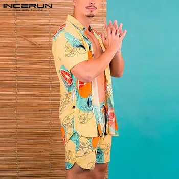 Moda Casual Moški Natisnjeni Kompleti Ulične River Majico s Kratkimi rokavi, kratke Hlače 2021 Poletje Plaža Moških Hawaiian Obleke, 2 Kosa INCERUN