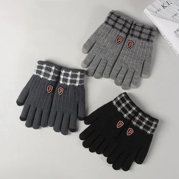 Modne pletene tople rokavice zimske moške plus žamet debele rokavice volne stretch anti-slip hladno-dokazilo jahanje na zaslonu na dotik rokavice