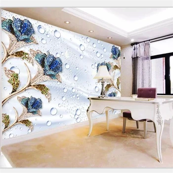 Beibehang Ozadje zidana po meri foto doma dekor dnevna soba, spalnica blue rose vodo spusti svile ozadje ozadje stene